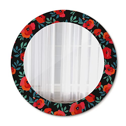 Tulup Ø 60 cm Bedruckter Spiegel Hängend Runder Wandspiegel - rot Mohn von Tulup