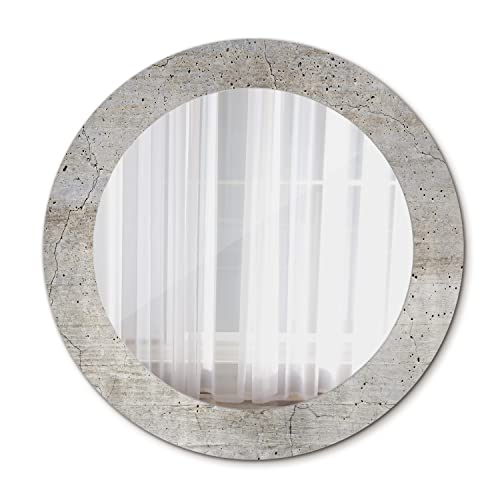 Tulup Ø 60 cm Bedruckter Spiegel Runder Spiegel Designer-Spiegel Wand Wandspiegel Rund - grau Beton von Tulup