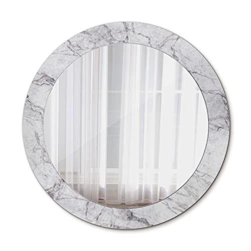 Tulup Ø 70 cm Bedruckter Spiegel Hängend Runder Wandspiegel - weiß marmor von Tulup