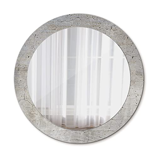 Tulup Ø 70 cm Bedruckter Spiegel Runder Spiegel Designer-Spiegel Wand Wandspiegel Rund - grau Beton von Tulup