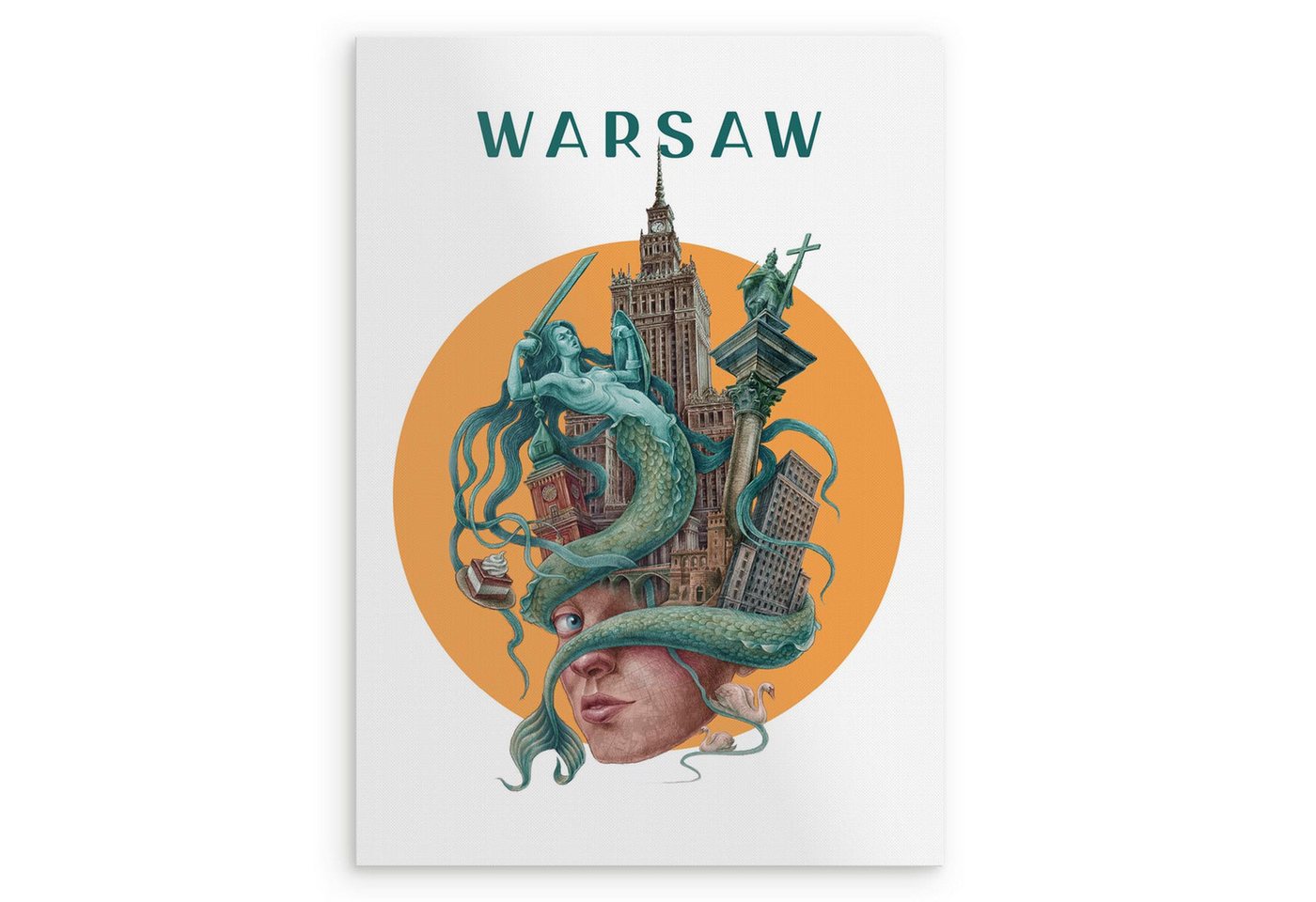Tulup Poster Warschauer Stadtplakat mit orangefarbenem Hintergrund und Wandkunst Tulup Poster Warschauer Stadtplakat mit orangefarbenem Hintergrund und Wandkunst von Tulup
