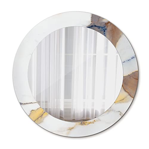 Tulup Runder Spiegel Wandspiegel Rund Designer-Spiegel Ø 60 cm Bedruckter Spiegel Wand - weiß marmor von Tulup