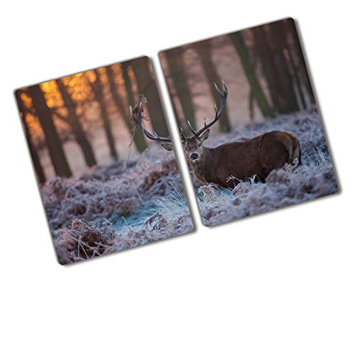 Tulup Schneidebrett Abdeckung Herdabdeckplatte Gehärtetes Glas 2x40x52 cm Spritzschutz Kochplattenabdeckung Braun - Hirsch Sonnenaufgang von Tulup