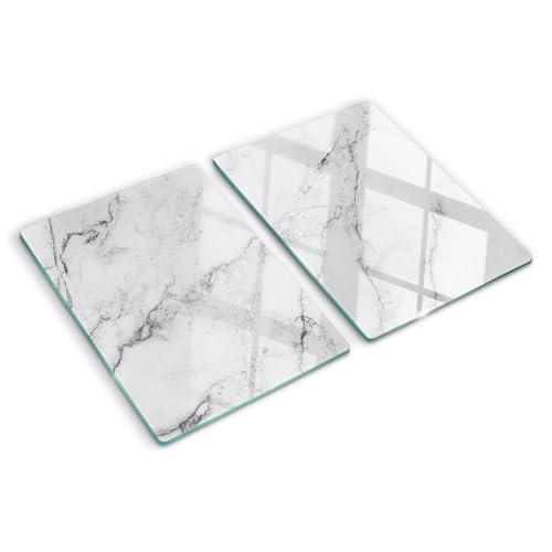 Tulup Schneidebrett Abdeckung Herdabdeckplatte Gehärtetes Glas 2x40x52 cm Spritzschutz Kochplattenabdeckung Weiß - Marmor von Tulup