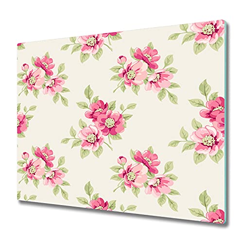 Tulup Schneidebrett Abdeckung Herdabdeckplatte Gehärtetes Glas 60x52 cm Spritzschutz Kochplattenabdeckung Rosa - Blumenmuster von Tulup