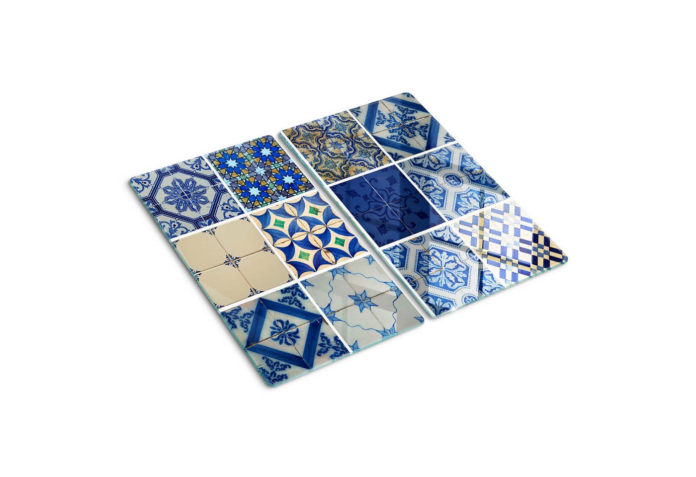 Tulup Schneidebrett Glas Spritzschutz Abdeckung Herdabdeckplatte Portugiesischen Fliesen, (2-St), Motiv: Portugiesischen Fliesen von Tulup