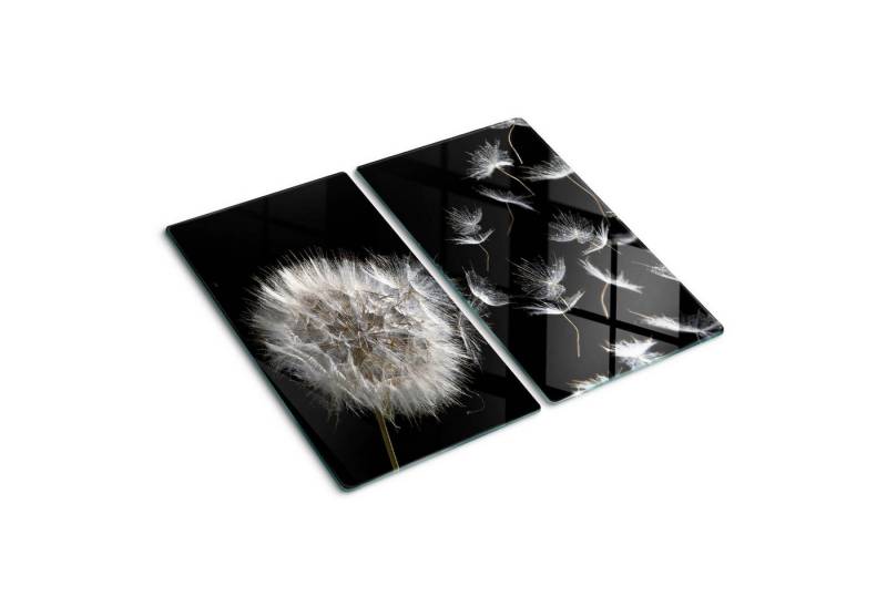 Tulup Schneidebrett Herdabdeckplatte Glas Abdeckplatte Gehärtetes Glas Küche Spritzschutz, (2-St), Blumen & Pflanzen, Pusteblume, Schwarz von Tulup