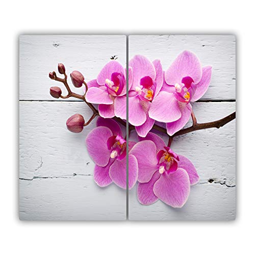 Tulup Schneidebrett Herdabdeckplatte Kochplattenabdeckung Gehärtetes Glas Spritzschutz Abdeckung 2x30x52 cm Rosa - Orchidee auf Holz von Tulup