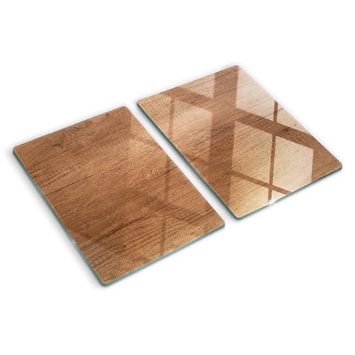 Schneidbrett Glas 2x40x52 cm Hitzebeständig Gehärtetes Glas Rutschfest Silikonfüße Plastikfrei Lebensmittelecht 2 Stück Glasplatte Antibakteriell Dekorativ für die Küche - Holz von Tulup