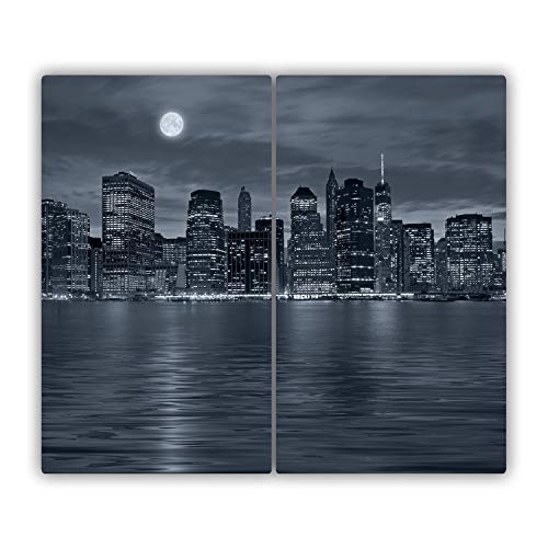 Tulup Schneidebrett Herdabdeckplatte Spritzschutz 2x30x52 cm Schwarzweiß Abdeckung Kochplattenabdeckung Gehärtetes Glas - New York bei Nacht von Tulup