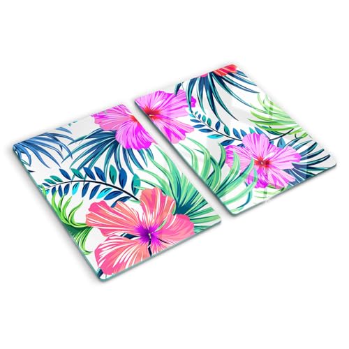 Tulup Schneidebrett Herdabdeckplatte Spritzschutz 2x40x52 cm Mehrfarbig Abdeckung Kochplattenabdeckung Gehärtetes Glas - Hawaii Blumen von Tulup