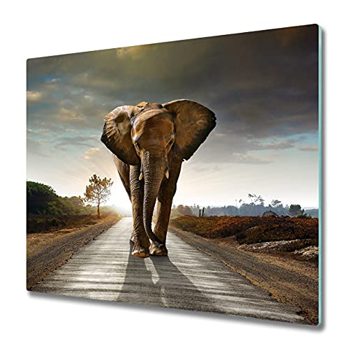 Tulup Schneidebrett Spritzschutz Abdeckung 60x52 cm Braun Gehärtetes Glas Kochplattenabdeckung Herdabdeckplatte - Elefant von Tulup