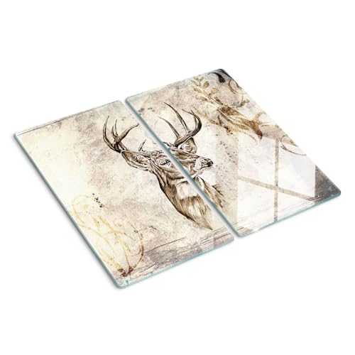 Schneidebretter Glas 2x30x52 cm Gehärtetes Glas Hitzebeständig Lebensmittelecht Antibakteriell für die Küche Dekorativ Rutschfest Silikonfüße Plastikfrei 2 Stück Glasplatte - Reh von Tulup