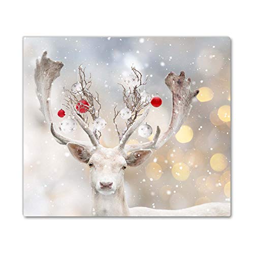 Tulup Schneidebretter 60x52cm Herdabdeckplatte Gehärtetes Glas Weihnachten Küche Spritzschutz - Weiß Ren-Weihnachtskugeln von Tulup