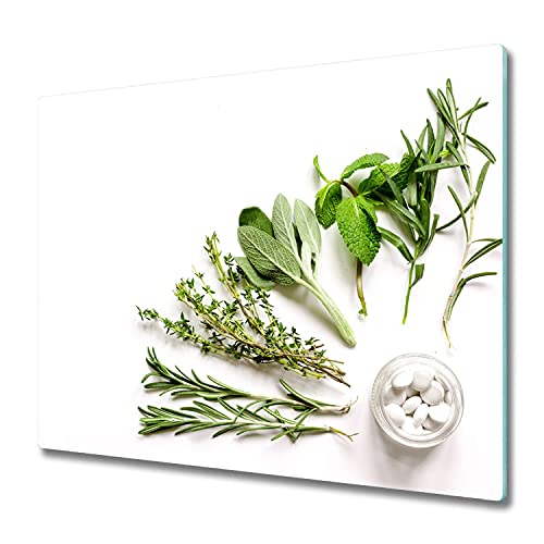 Tulup Schneidebretter Gehärtetes Glas Spritzschutz 60x52 cm Glasabdeckplatte Küche Herdabdeckplatte - Kräuter von Tulup
