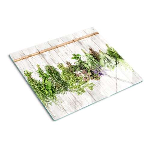 Tulup Schneidebretter Herdabdeckplatte Glasabdeckplatte Gehärtetes Glas Küche 60x52 cm Spritzschutz - Kräuter von Tulup
