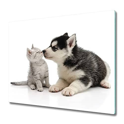 Tulup Schneidebretter Herdabdeckplatte Glasabdeckplatte Spritzschutz Küche Gehärtetes Glas 60x52 cm - Hund und Katze von Tulup