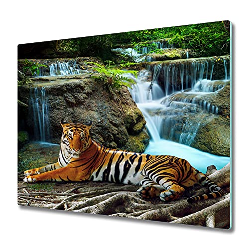 Tulup Schneidebretter Herdabdeckplatte Spritzschutz 60x52 cm Gehärtetes Glas Küche Glasabdeckplatte - Tiger Wasserfall. von Tulup