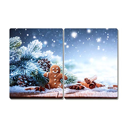 Tulup Schneidebretter Herdabdeckplatte Weihnachten Spritzschutz Küche Gehärtetes Glas 2x40x52cm - Lebkuchen Weihnachtsferien Schnee von Tulup