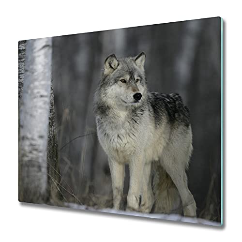 Tulup Schneidebretter Küche 60x52 cm Herdabdeckplatte Gehärtetes Glas Glasabdeckplatte Spritzschutz - grauer Wolf von Tulup