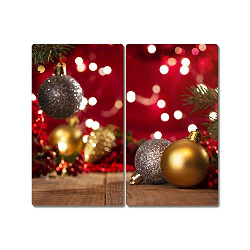Tulup Schneidebretter Weihnachten Spritzschutz 2x30x52cm Herdabdeckplatte Gehärtetes Glas Küche - Weihnachtsbaumkugeln Weihnachtsschmuck von Tulup