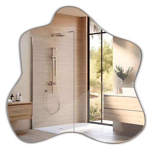 Tulup Spiegel 48,3x47,9 cm Asymmetrischer Wellenförmig Für Badezimmer Wohnzimmer Flur Schlafzimmer Schminktisch Organisches Design Rahmenlos Badezimmerspiegel Wandspiegel Modernes Unregelmäßiges von Tulup