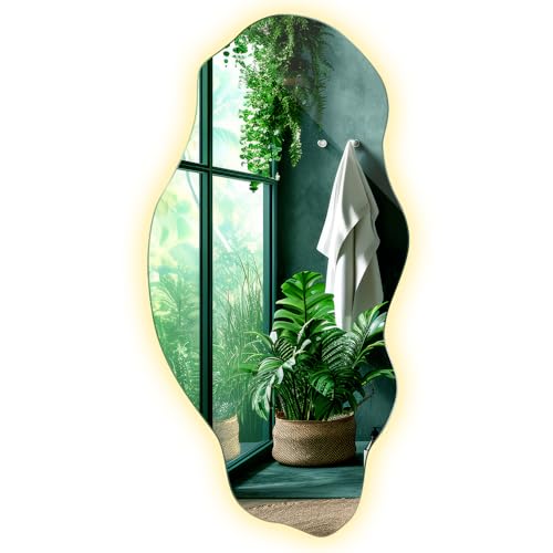 Tulup Spiegel LED 40x80 cm Für Küche Badezimmer Schlafzimmer Salon Beleuchtung LED Loft Glamour Organische Farbe Asymmetrisch Groß Unregelmäßiger Wandspiegel Warme Farbe von Tulup