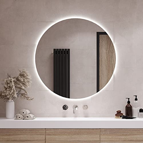 Tulup Spiegel Runden Ø 100 cm Glass Groß Wandspiegel Badezimmerspiegel Rund Dekoration Glass - Kühles Weiß von Tulup