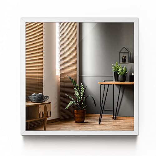 Tulup Spiegel Weiße Rahmen 50x50 cm Badezimmer Mirror Glas Wand Groß Wohnzimmer Schlafzimmer von Tulup