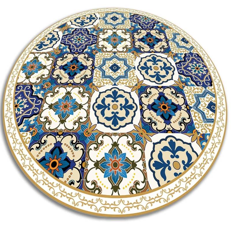 Tulup Teppich Portugiesische Fliesen Vloerkleed Op Vinyl 110x110 cm Blau Vinyl Tapijt Vinyl Tapijt Runden PVC Mat Tulup Teppich Portugiesische Fliesen Vloerkleed Op Vinyl 110x110 cm Blau Vinyl Tapijt Vinyl Tapijt Runden PVC Mat von Tulup