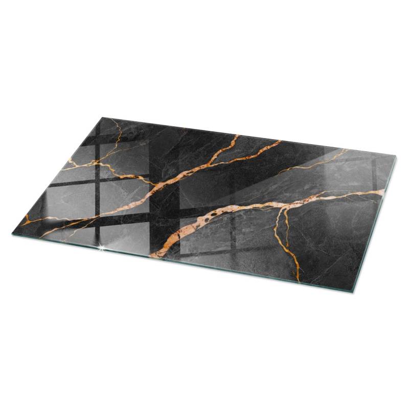 Tulup Tischplatte Marmormuster mit Adern Glas für Tischplatte 140x70 cm Schwarz Tischplatte Glasplatte für Rechteckigen Tisch Gartentischplatte von Tulup
