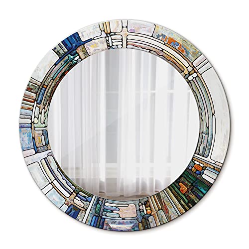 Tulup Wand Ø 50 cm Bedruckter Spiegel Wandspiegel Rund Designer-Spiegel Runder Spiegel - abstrakt gebeizt Glas von Tulup