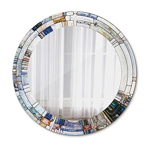 Tulup Wand Ø 60 cm Bedruckter Spiegel Wandspiegel Rund Designer-Spiegel Runder Spiegel - abstrakt gebeizt Glas von Tulup