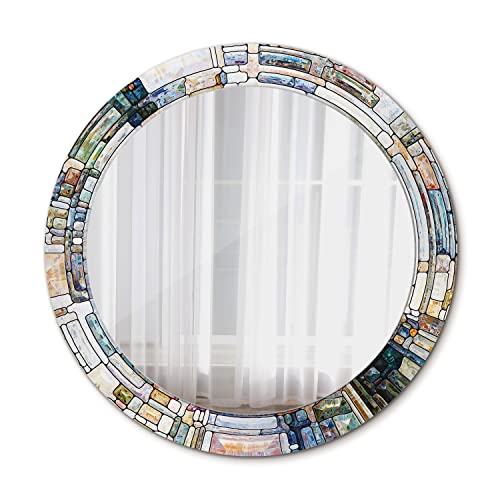 Tulup Wand Ø 70 cm Bedruckter Spiegel Wandspiegel Rund Designer-Spiegel Runder Spiegel - abstrakt gebeizt Glas von Tulup