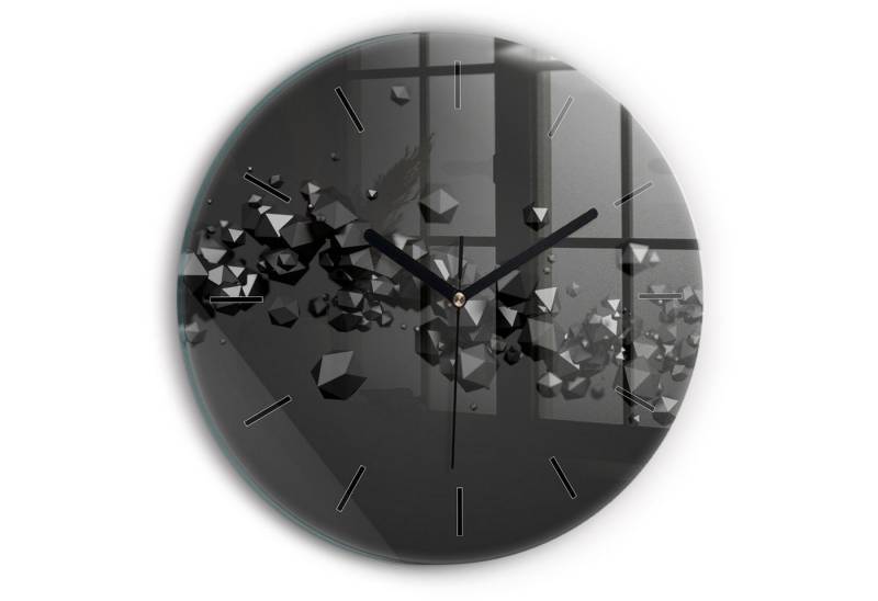 Tulup Wanduhr Moderne Glasuhr Schwarze Abstrakte Runde Uhr aus Gehärtetem Glas von Tulup