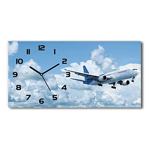 Tulup Wanduhr aus Glas 60x30 cm Glas Uhr Bild Glasuhr Gehärtetes Glas Küchenuhren - Schwarze Zeiger - Flugzeug im Himmel von Tulup