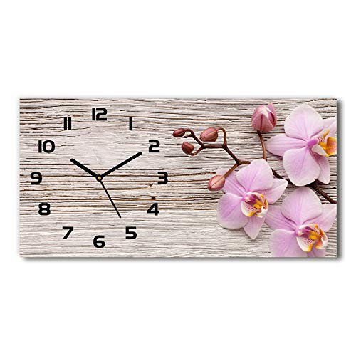 Tulup Wanduhr aus Glas 60x30 cm Glas Uhr Bild Glasuhr Gehärtetes Glas Küchenuhren - Schwarze Zeiger - Orchidee auf Holz von Tulup