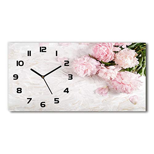 Tulup Wanduhr aus Glas 60x30 cm Glas Uhr Bild Glasuhr Gehärtetes Glas Küchenuhren - Schwarze Zeiger - Pfingstrosen von Tulup