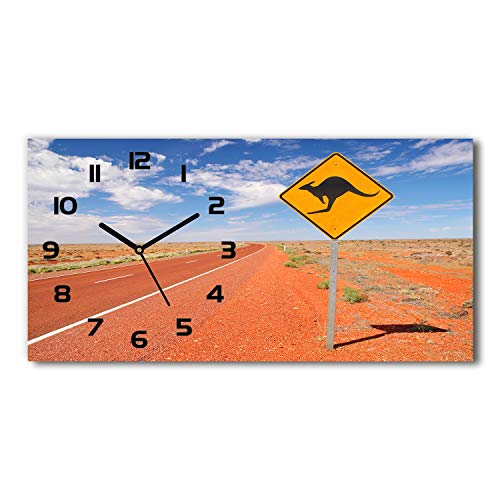 Tulup Wanduhr aus Glas 60x30 cm Glas Uhr Bild Glasuhr Gehärtetes Glas Küchenuhren - Schwarze Zeiger - Road in Australien von Tulup