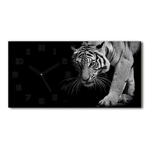 Tulup Wanduhr aus Glas 60x30 cm Glas Uhr Bild Glasuhr Gehärtetes Glas Küchenuhren - Schwarze Zeiger - Tiger von Tulup
