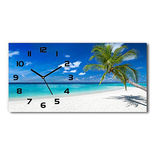 Tulup Wanduhr aus Glas 60x30 cm Glas Uhr Bild Glasuhr Gehärtetes Glas Küchenuhren - Schwarze Zeiger - Tropischer Strand von Tulup