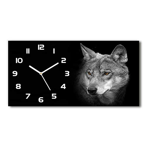 Tulup Wanduhr aus Glas 60x30 cm Glas Uhr Bild Glasuhr Gehärtetes Glas Küchenuhren - Wolf von Tulup