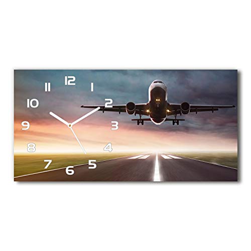 Tulup Wanduhr aus Glas 60x30 cm Glas Uhr Bild Glasuhr Gehärtetes Glas Küchenuhren - weiße Zeiger - Das Flugzeug beginnt, von Tulup