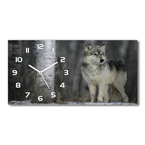 Tulup Wanduhr aus Glas 60x30 cm Glas Uhr Bild Glasuhr Gehärtetes Glas Küchenuhren - weiße Zeiger - Grauer Wolf von Tulup