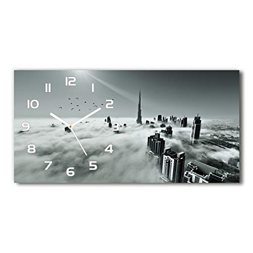 Tulup Wanduhr aus Glas 60x30 cm Glas Uhr Bild Glasuhr Gehärtetes Glas Küchenuhren - weiße Zeiger - Nebel über Dubai von Tulup