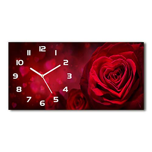 Tulup Wanduhr aus Glas 60x30 cm Glas Uhr Bild Glasuhr Gehärtetes Glas Küchenuhren - weiße Zeiger - Rote Rose Herz von Tulup