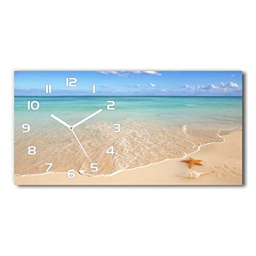 Tulup Wanduhr aus Glas 60x30 cm Glas Uhr Bild Glasuhr Gehärtetes Glas Küchenuhren - weiße Zeiger - Seesterne am Strand von Tulup