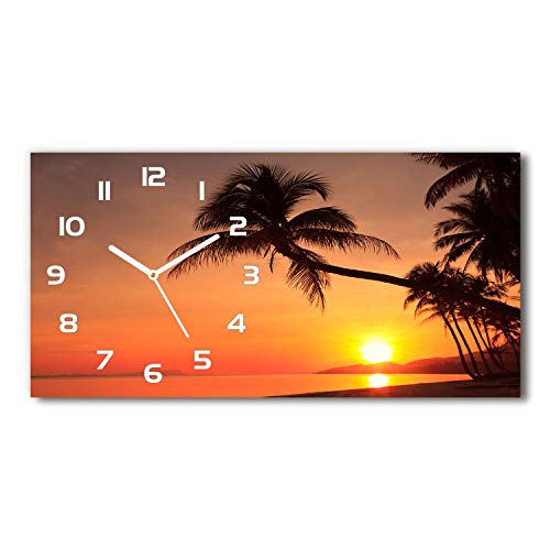 Tulup Wanduhr aus Glas 60x30 cm Glas Uhr Bild Glasuhr Gehärtetes Glas Küchenuhren - weiße Zeiger - Sonnenuntergang am Strand von Tulup