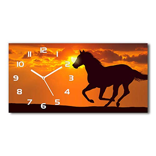 Tulup Wanduhr aus Glas 60x30 cm Glas Uhr Bild Glasuhr Gehärtetes Glas Küchenuhren - weiße Zeiger - Sunset Pferd von Tulup