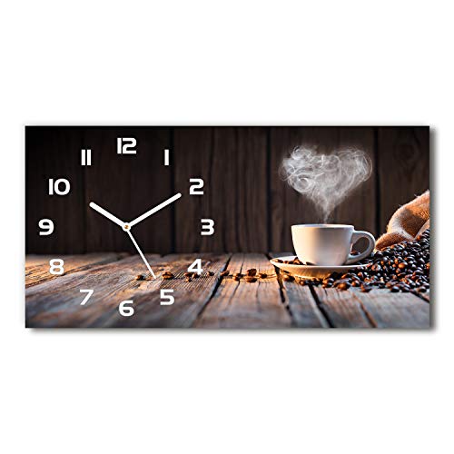 Tulup Wanduhr aus Glas 60x30 cm Glas Uhr Bild Glasuhr Gehärtetes Glas Küchenuhren - weiße Zeiger - Tasse Kaffee von Tulup